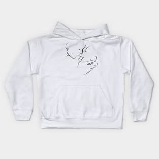 A Couple Kissing Line Art Illustration On White Kids Hoodie